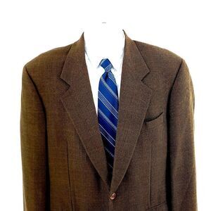 Samuelsohn Super 100s Tweed Wool Cashmere Check 2 Button Sport Coat 42L Brown Gr